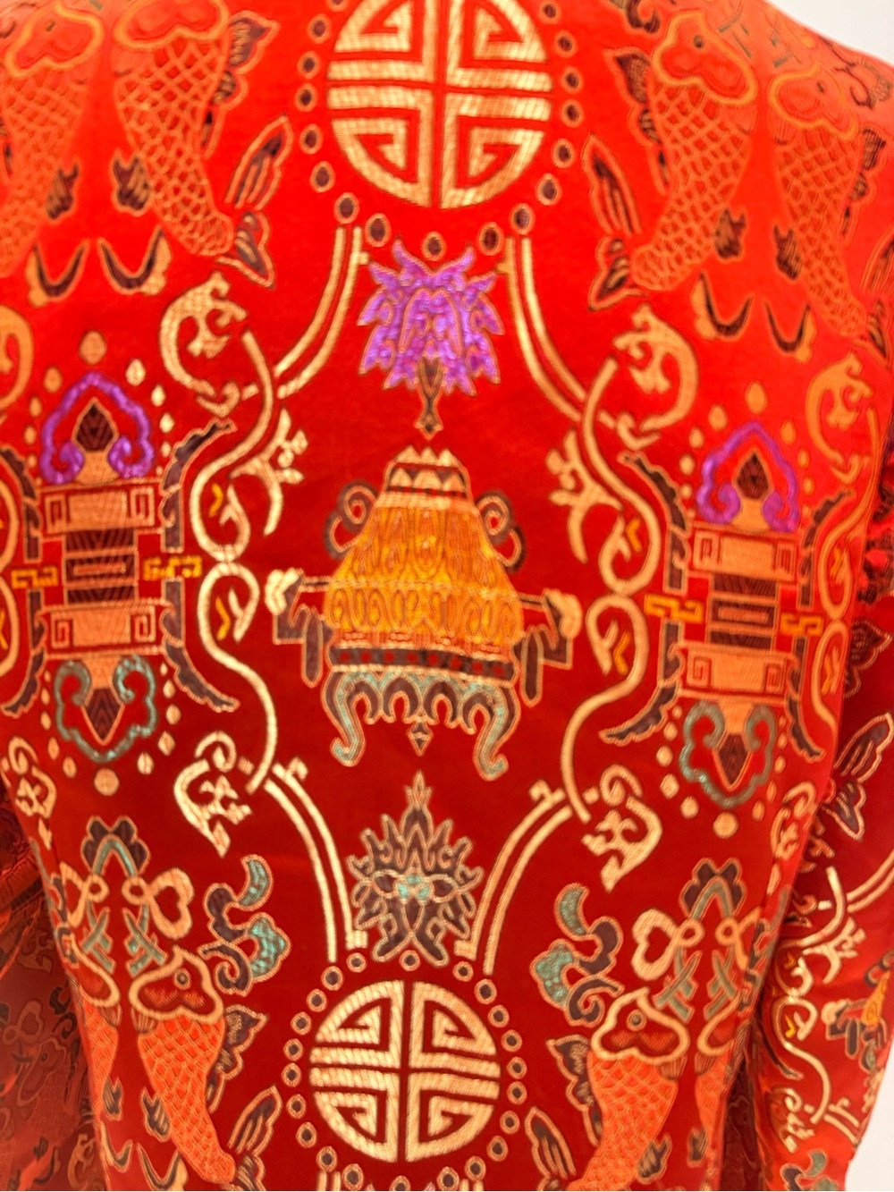 Red Brocade Mandarin Jacket with Gold Embroidery - Picture 5 of 9